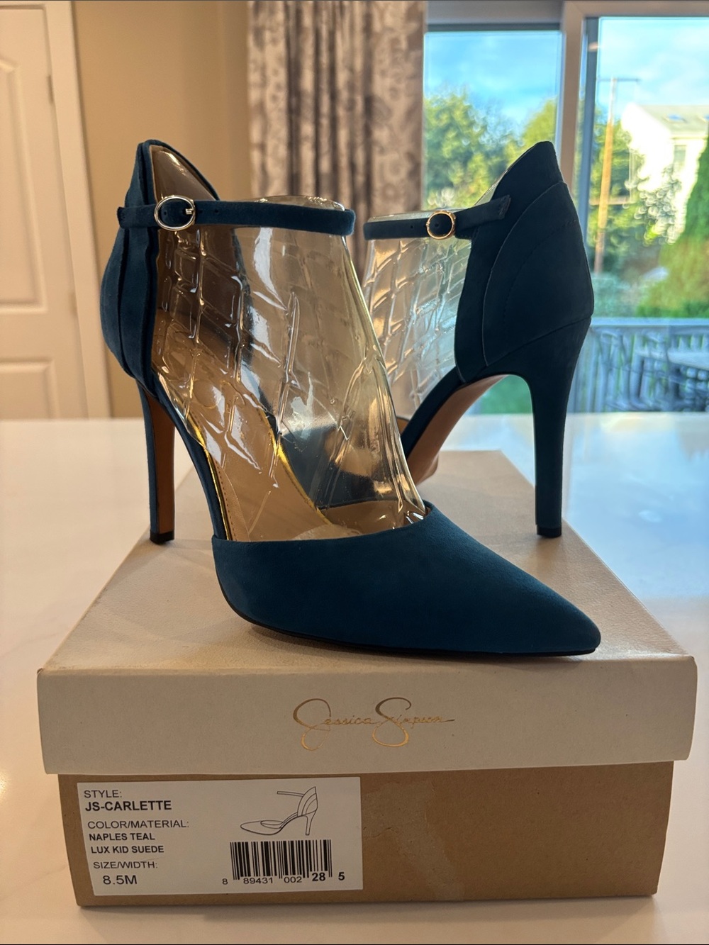 Jessica Simpson Teal Suede Pointed-Toe Ankle-Strap Pumps